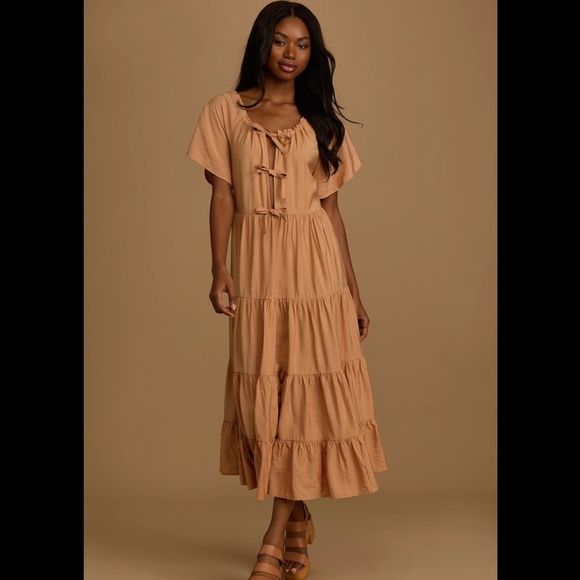 Lulus Tie Front Tiered Maxi Dress - Picture 1 of 9